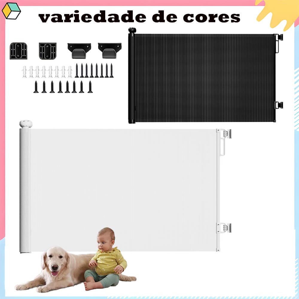Porta retrátil de segurança para bebês projetada para animais de estimação Porta guia de escadas 150x86cm Preto/Branco