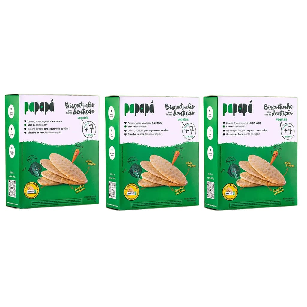 Kit 3x Biscoito Papapá De Vegetais Sem Glúten Sem Sal 36g