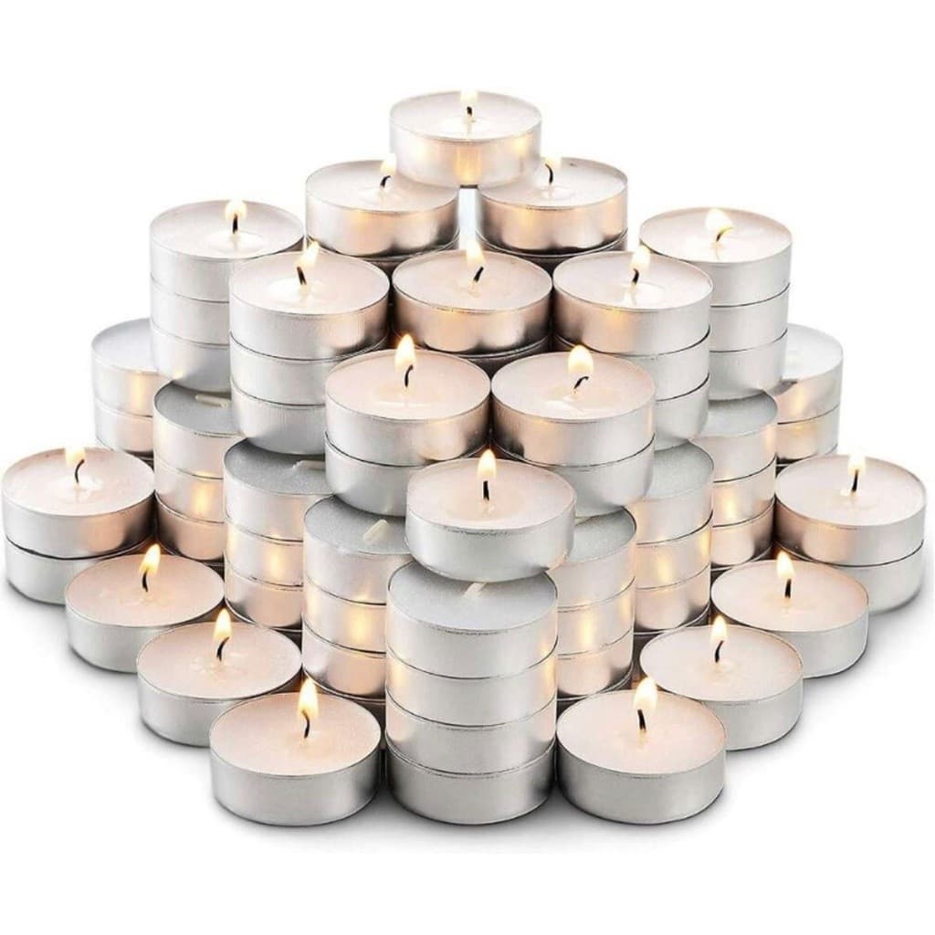 Kit Com 50/100 Velas Parafina Rechaud De Suporte Alumínio Decorativas Dia Dos Namorados Surpresa Romantica Decoração