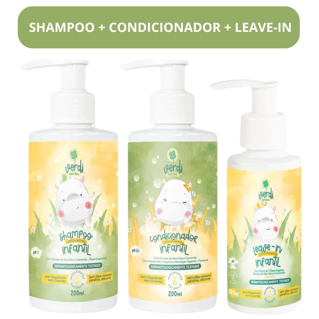 Shampoo + Condicionador Infantil Verdi Natural Extrato de Aloe Vera Camomila Pantenol 100% Natural