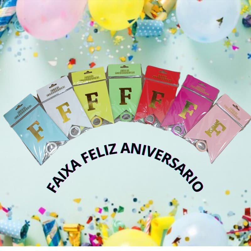 Faixa Feliz Aniversário - Diversas Cores