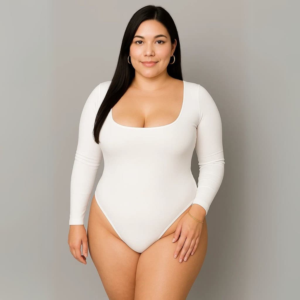 Body Feminino Plus Size Decote Quadrado Bori Suplex Manga Longa Casual para mulheres