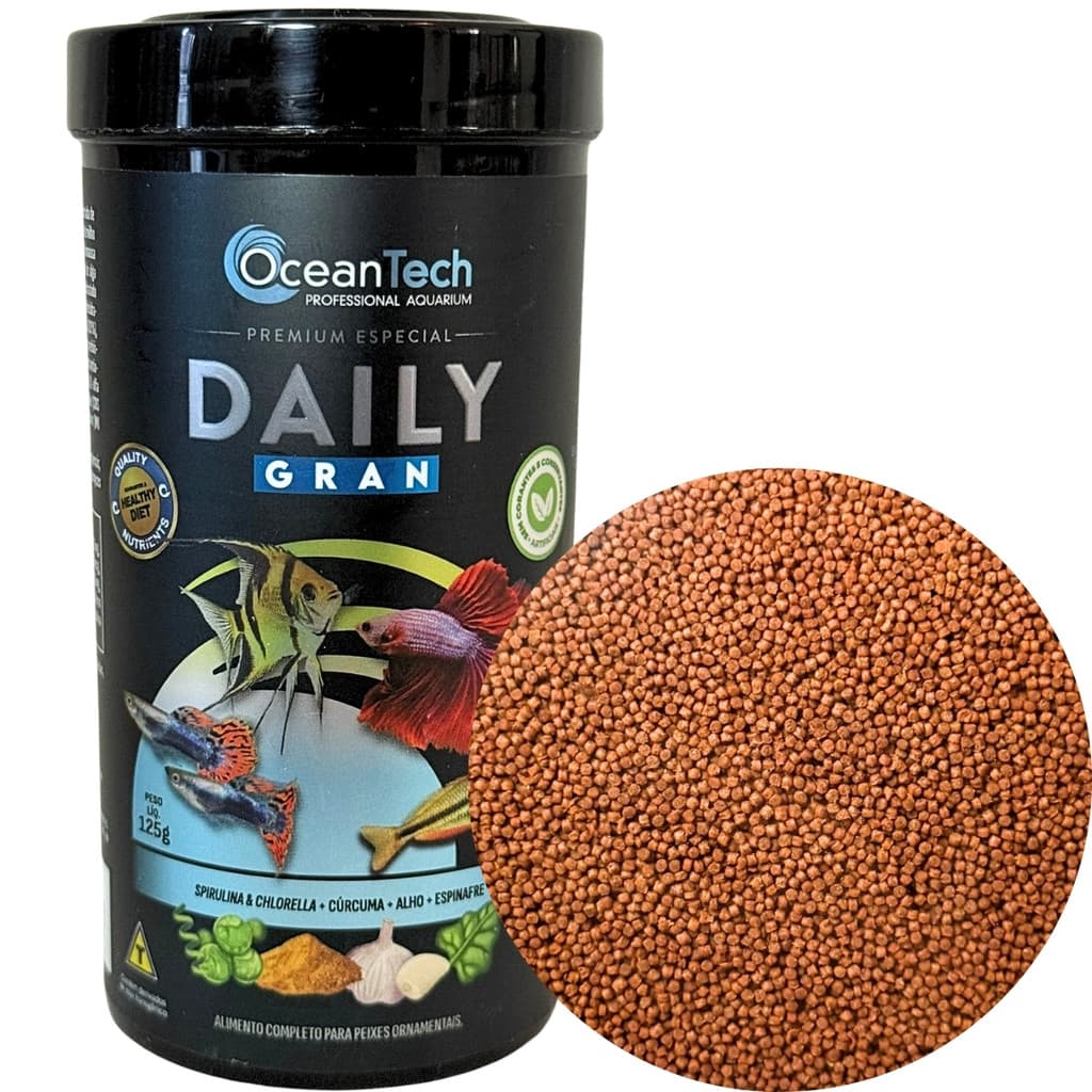 Ração Ocean Tech Daily Gran 125g para Tropicais com Alta Digestão, Cores Vivas e Imunidade