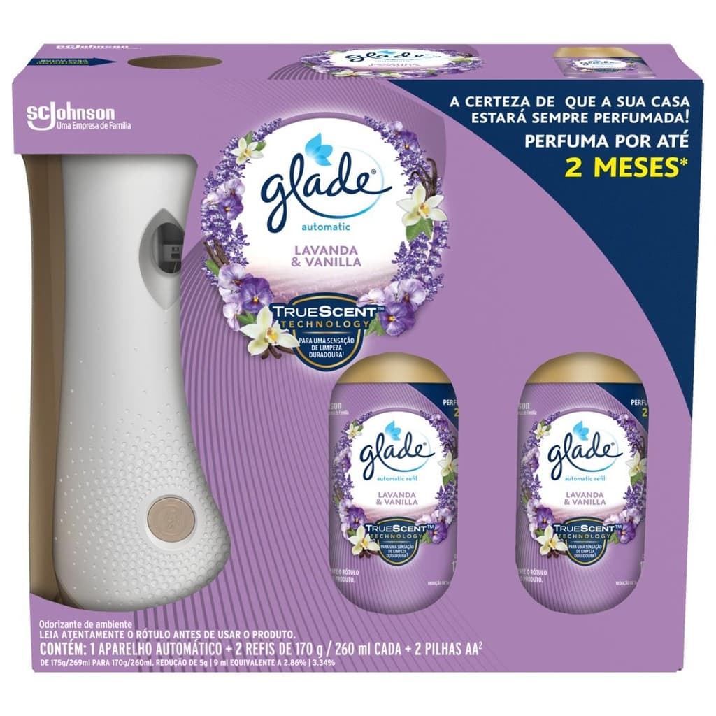 Odorizador de Ambiente Glade Automatic + 2 Refis Lavanda e Vanilla 260ml