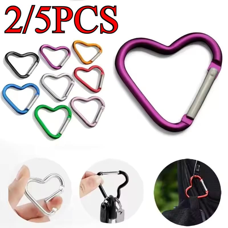 2/5 Pcs Clipe De Chaveiro Mosquetão Em Forma De Coração Durável Para Atividades Ao Ar Livre , Caminhadas E Viagens
