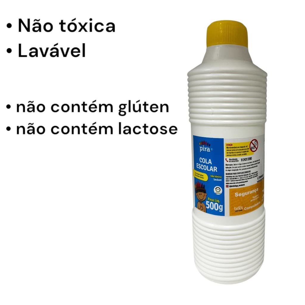 Kit com 1-2-3-4-5-6  Colas Liquida Branca 500g Escolar - Pira