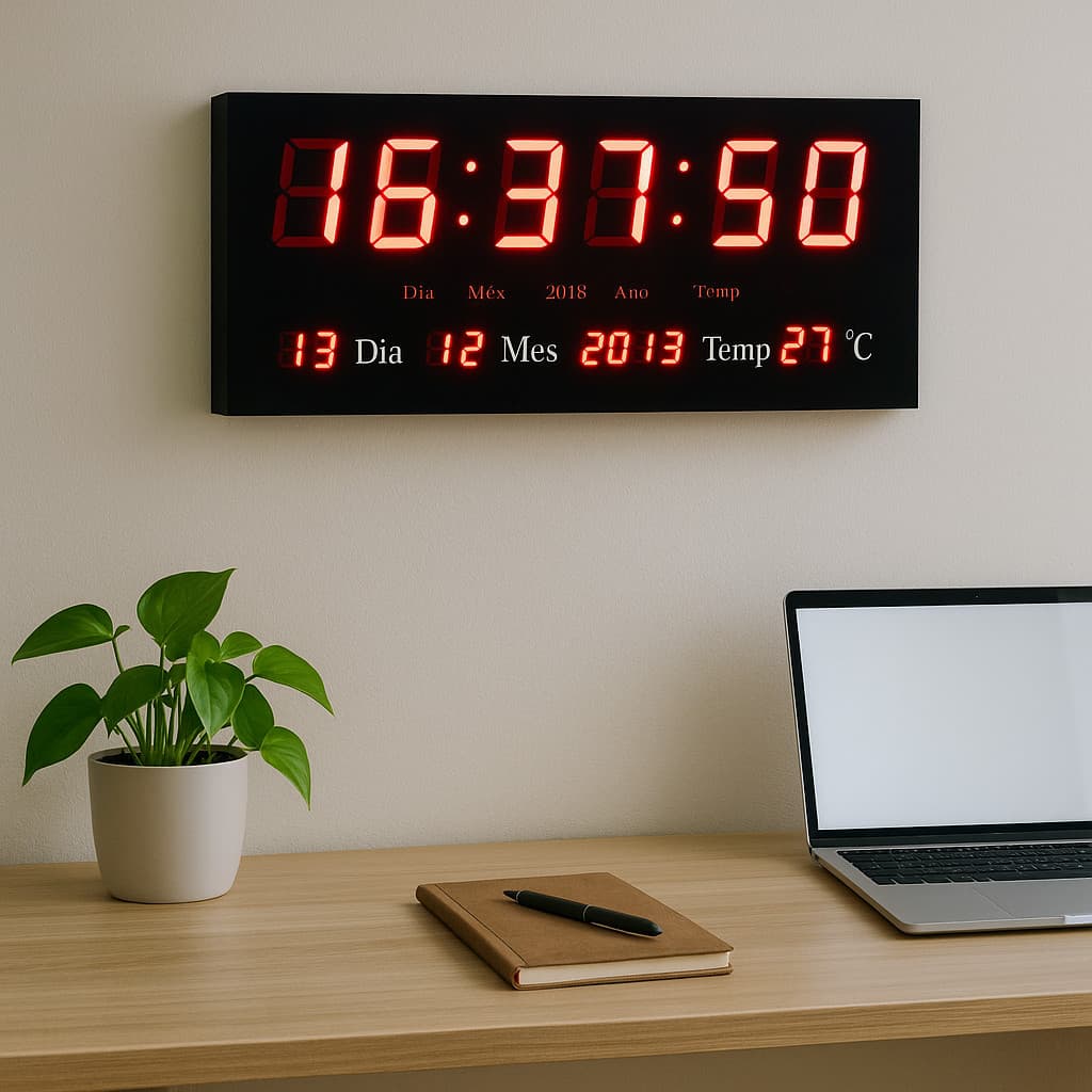 Relógio Parede Digital Led Grande Data Mês E Ano Temper 36cm LE-2111