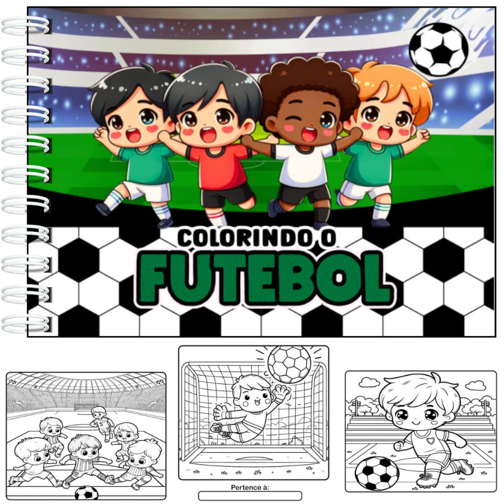Livro de Colorir Futebol Capa Dura Laminação Holográfica 50 Páginas + Acetato