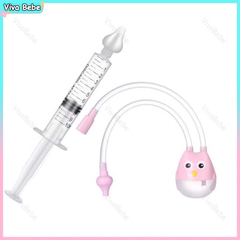 Kit Aspirador Coruja Sucção e Seringa Lavador Coriza Para Limpeza Nasal Do Bebê E Lavagem