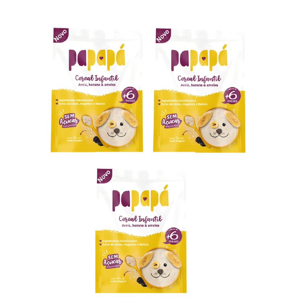 Kit 3x Cereal Infantil Aveia Banana  Ameixa Sache170g Papapa