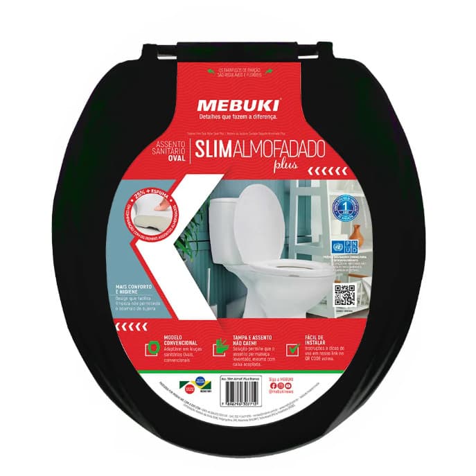 ASSENTO SANITÁRIO OVAL SLIM ALMOFADADO C/ KIT INSTALAÇÃO | MEBUKI