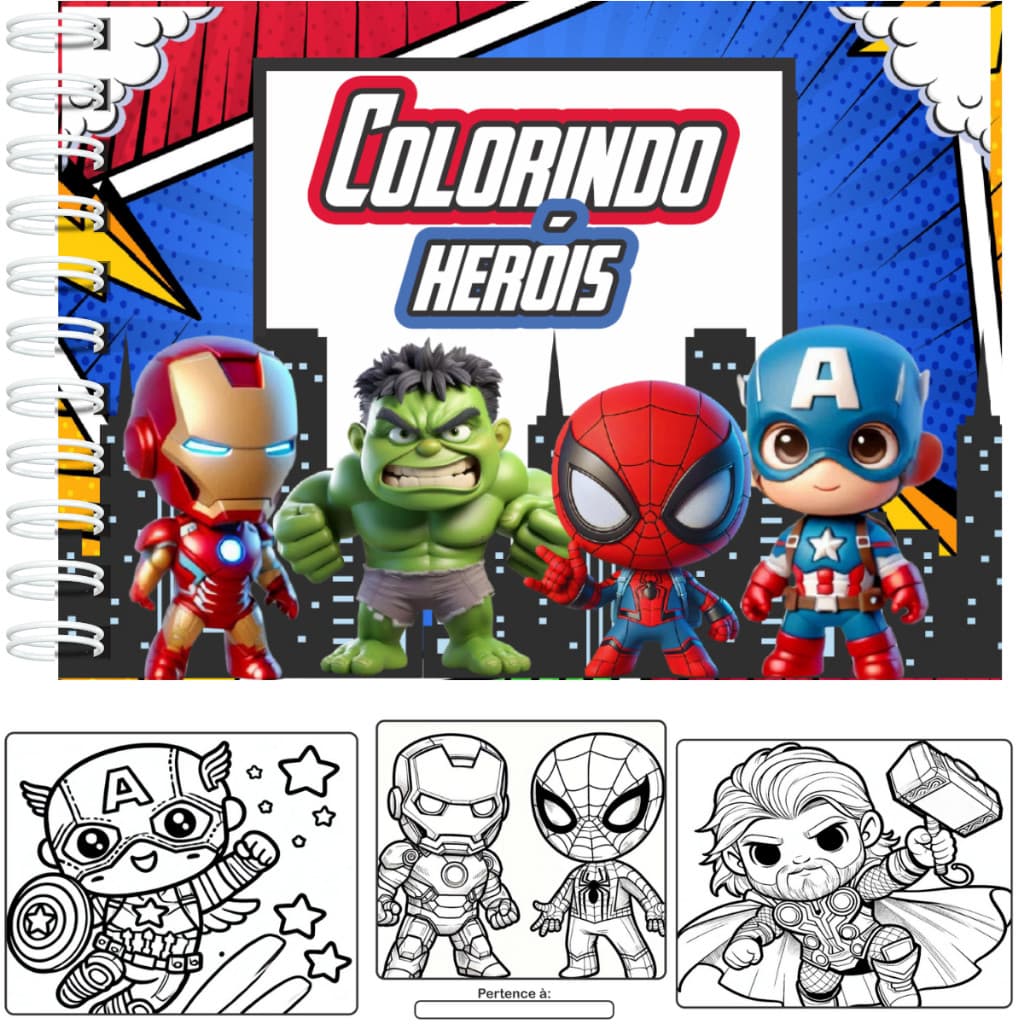 LIVRO DE COLORIR HERÓIS CAPA DURA A5 50F 180G + ACETATO PROTETOR