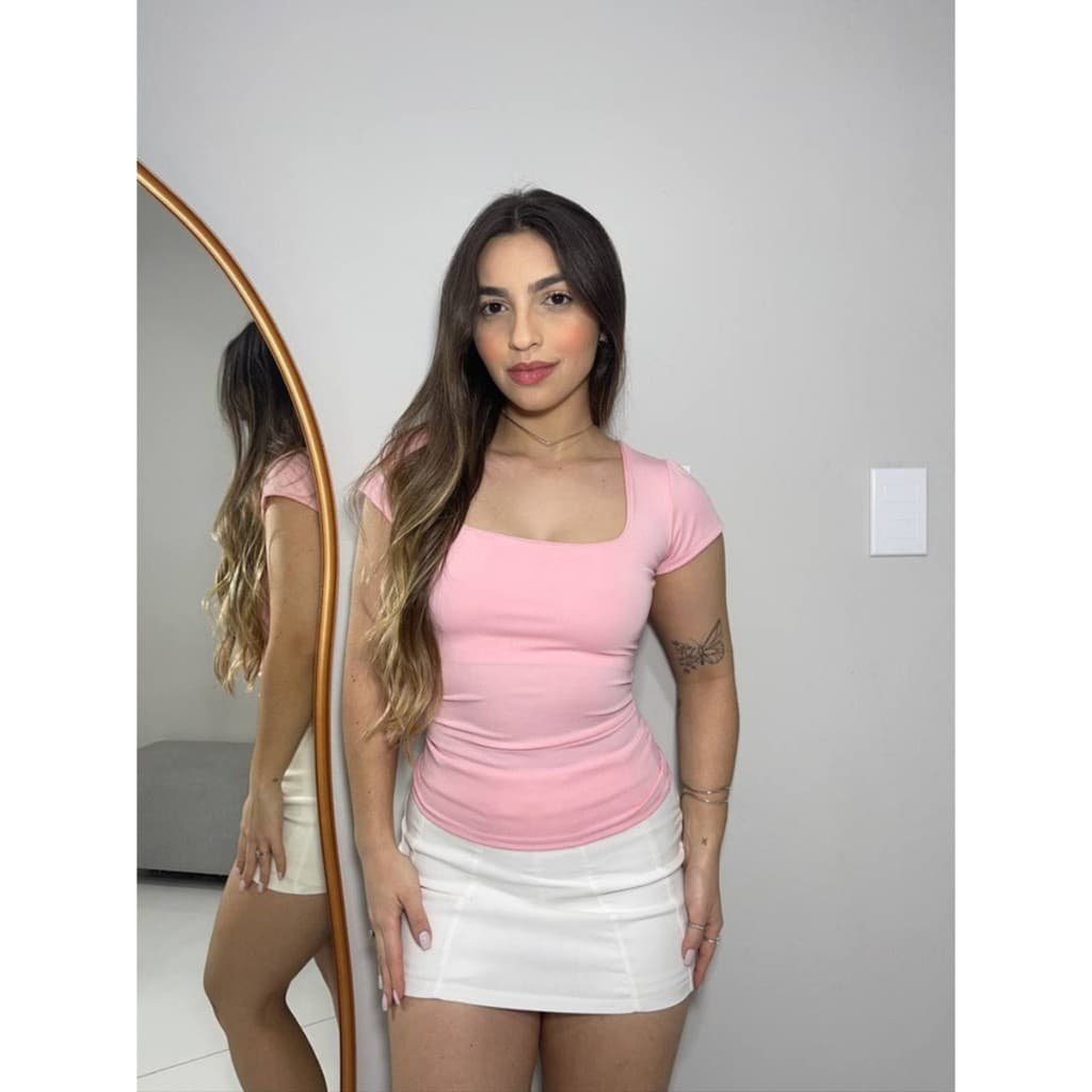 Blusa Moda Feminina Decote Quadrada Básica Regata Blusinha Casual Manga Curta Premium Ana