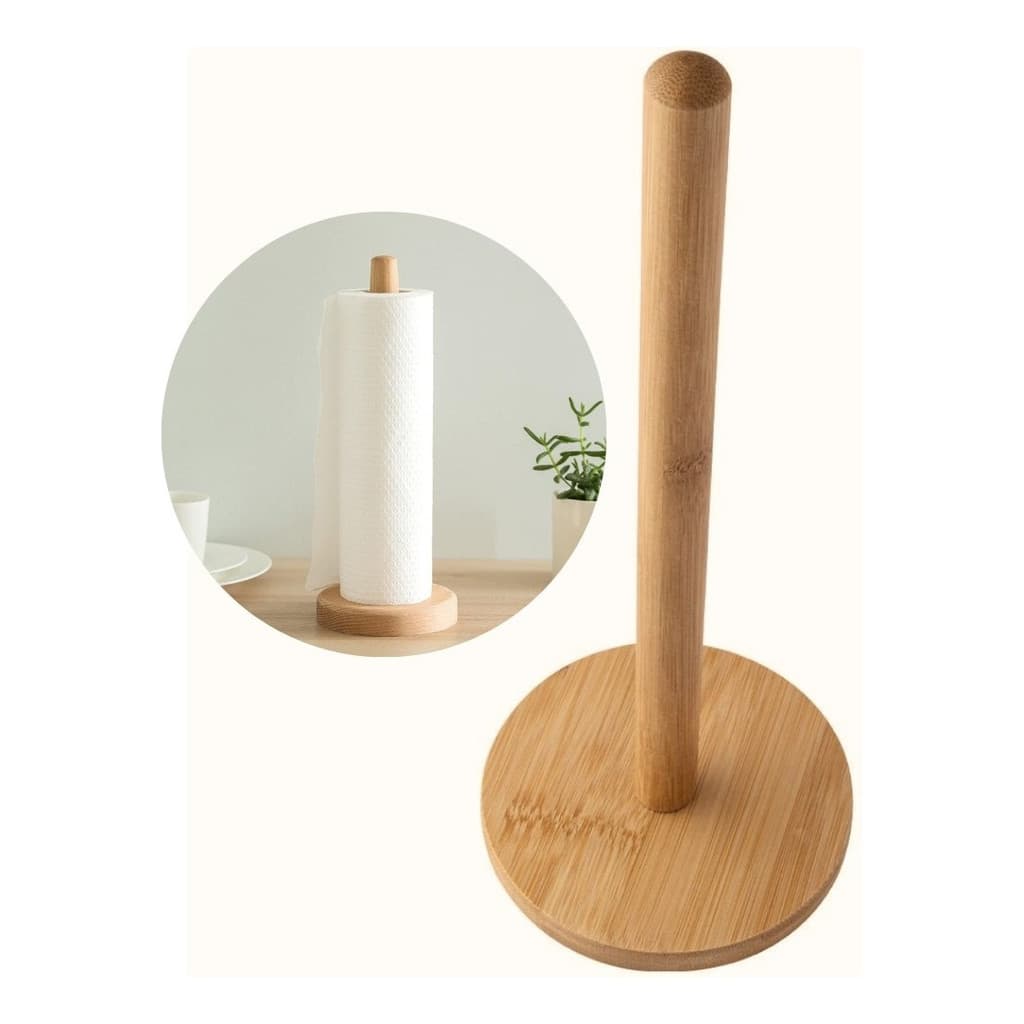 Suporte Bambu para Papel Toalha Base Antiderrapante Produto Ecológico e Resistente