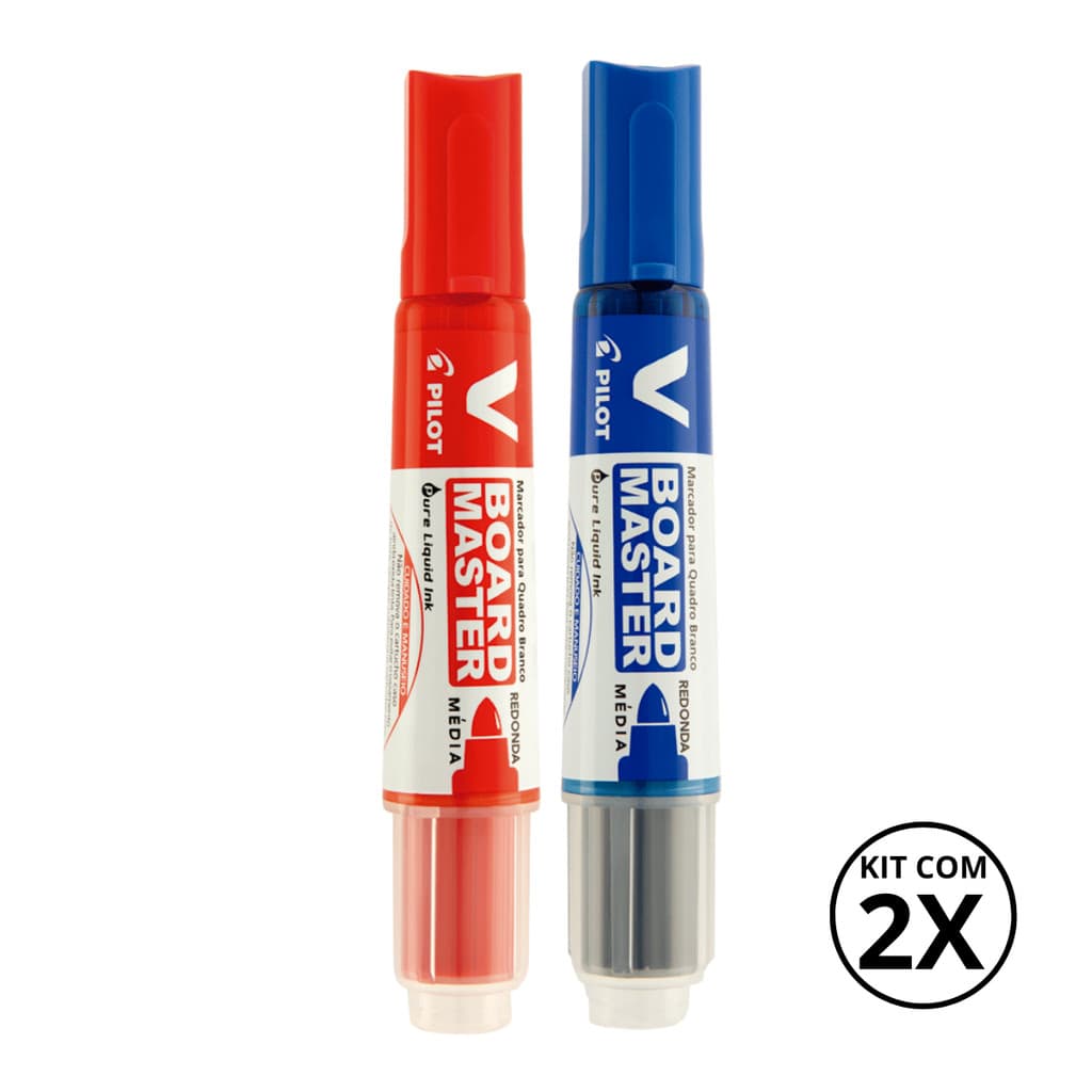 Kit com 2 Marcadores Para Quadro Branco V Board Master - PILOT KITS:AZUL+VERMELHO
