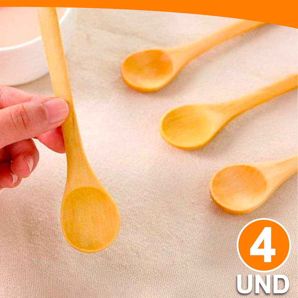 Kit 4 Mini Colheres De Bambu Sopa Pequenas 9CM Geléia Mel Açucar Sal
