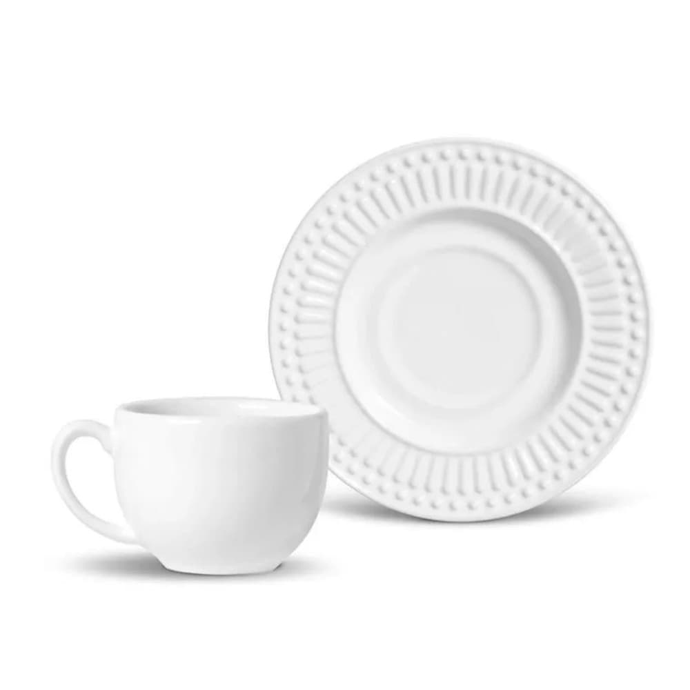 Xícara De Chá Com Pires Cerâmica Roma Branco 161ml Porto Brasil
