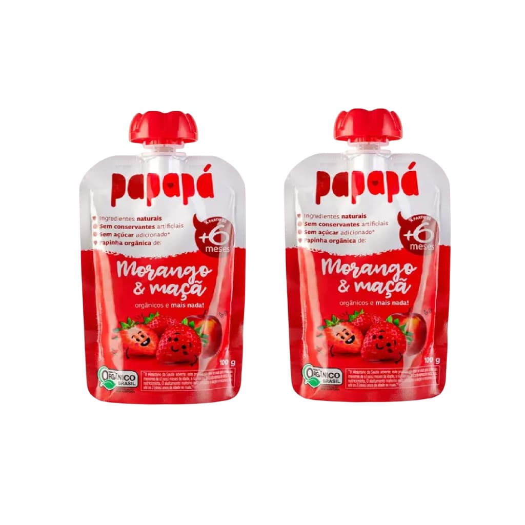 Kit 2x Papinha Orgânica Papapá Morango E Maçã 100g