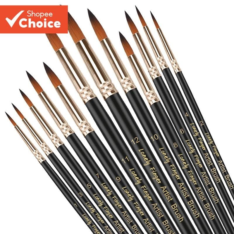 Conjunto De Pincéis De Pintura Profissional , 12 Peças , Ponta Redonda , Cabelo De Nylon , Pincel Acrílico Para A Óleo W