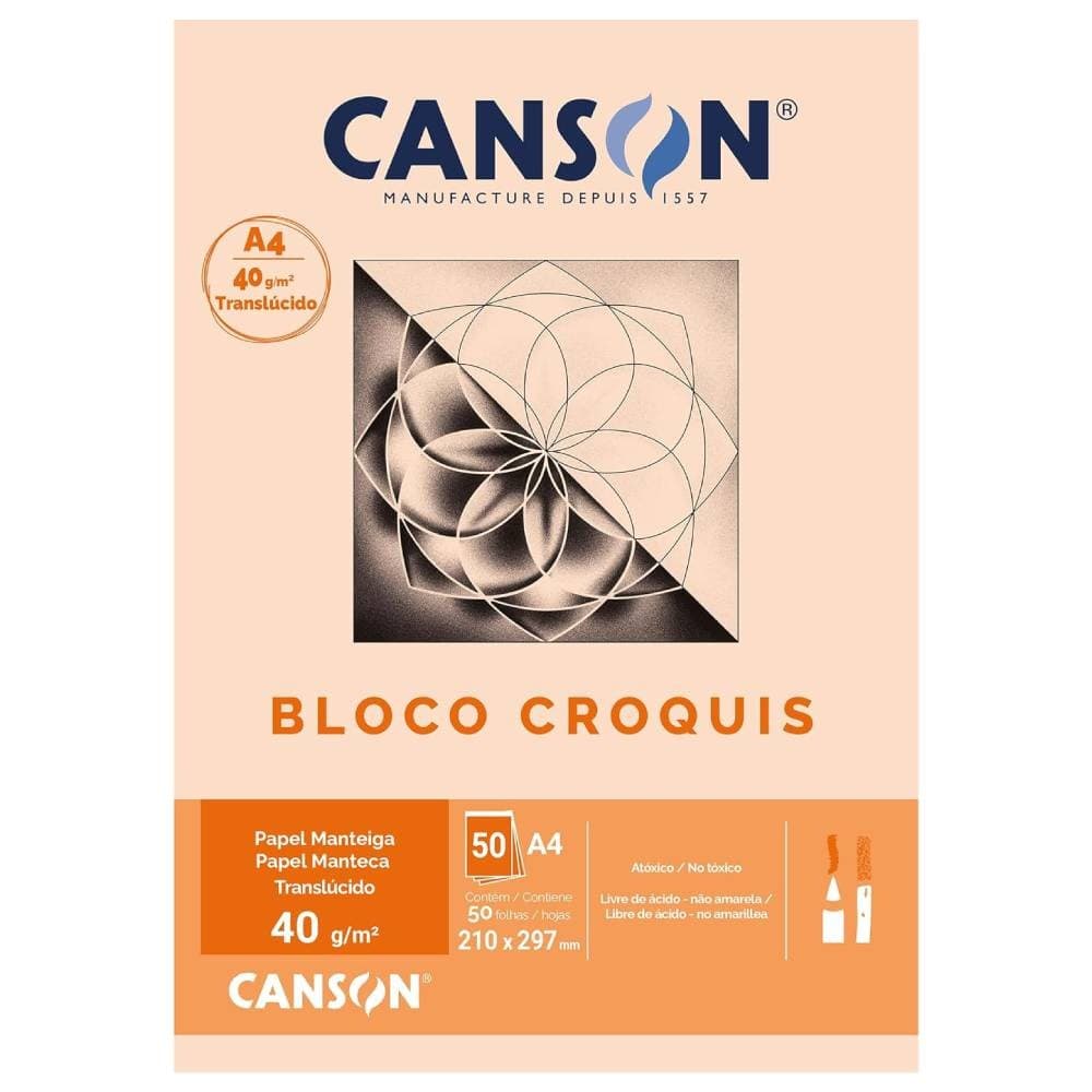 Bloco Papel Croquis A4 Canson Manteiga 40g 50 Folhas