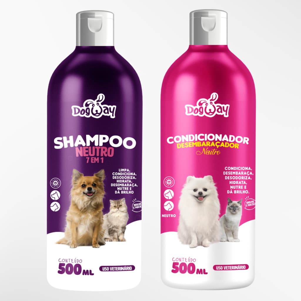 Kit Shampoo Neutro + Condicionador Desembaraçador de Pelagem Cães E Gatos - Banho e Tosa