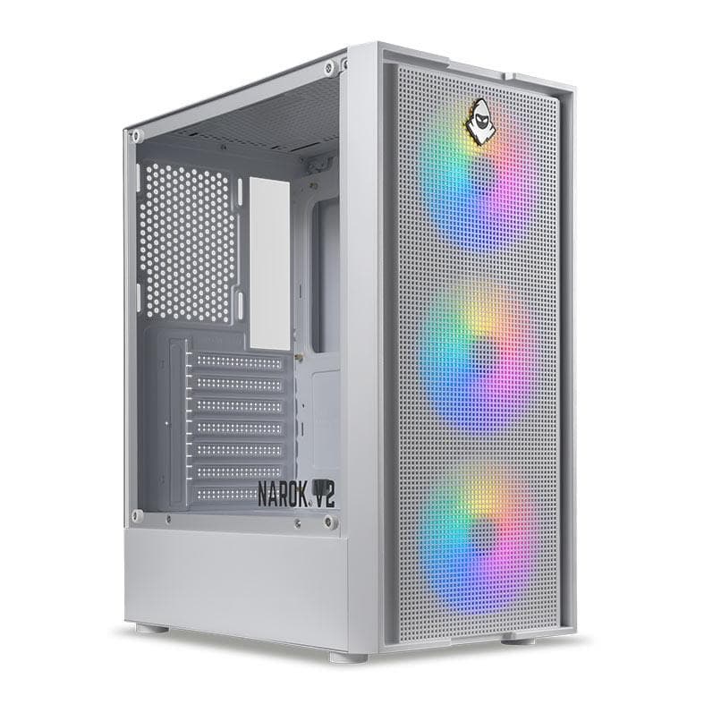 Gabinete Gamer Mancer Narok V2, Rainbow, Mid-Tower, Lateral de Vidro, Com 3 Fans,Branco,MCR-NRKWH-V2