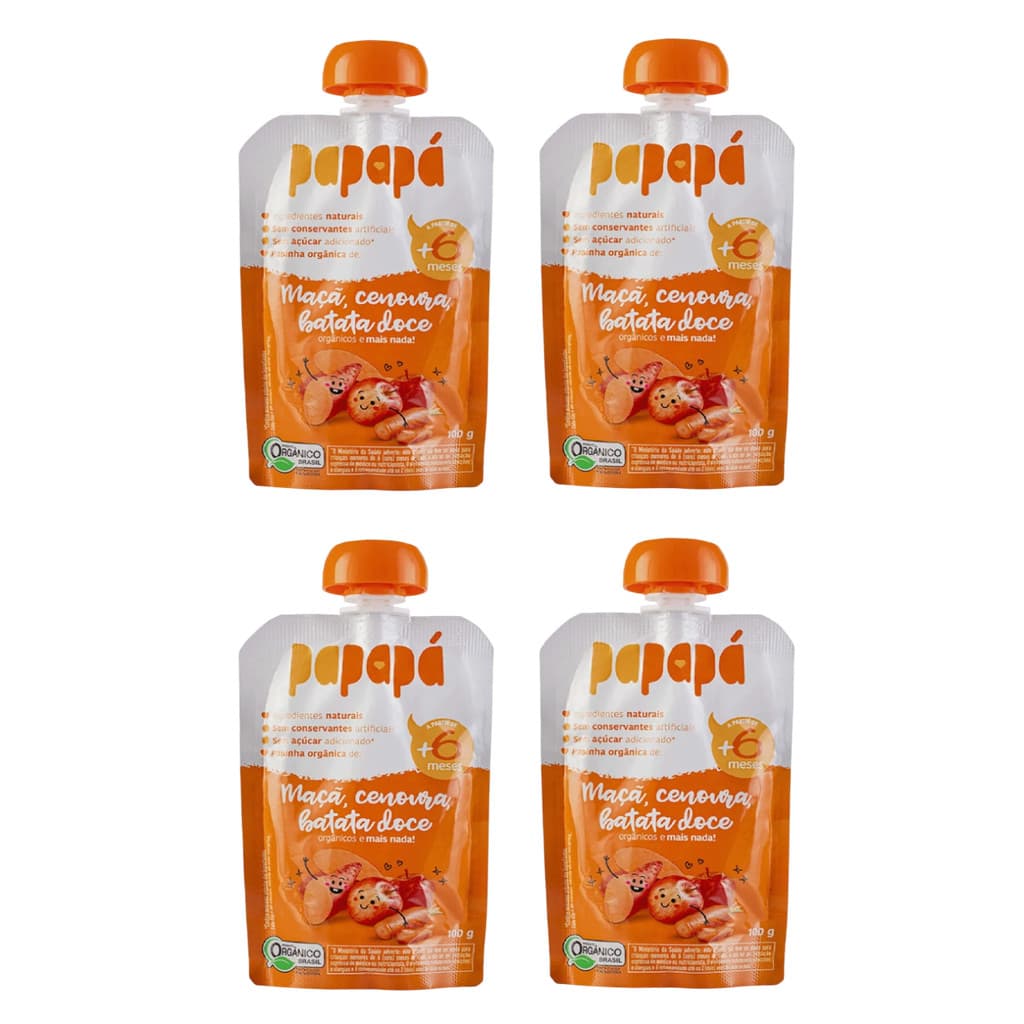 Kit 4x Papinha Orgânica Maçã Cenoura Batata-Doce Papapá 100g