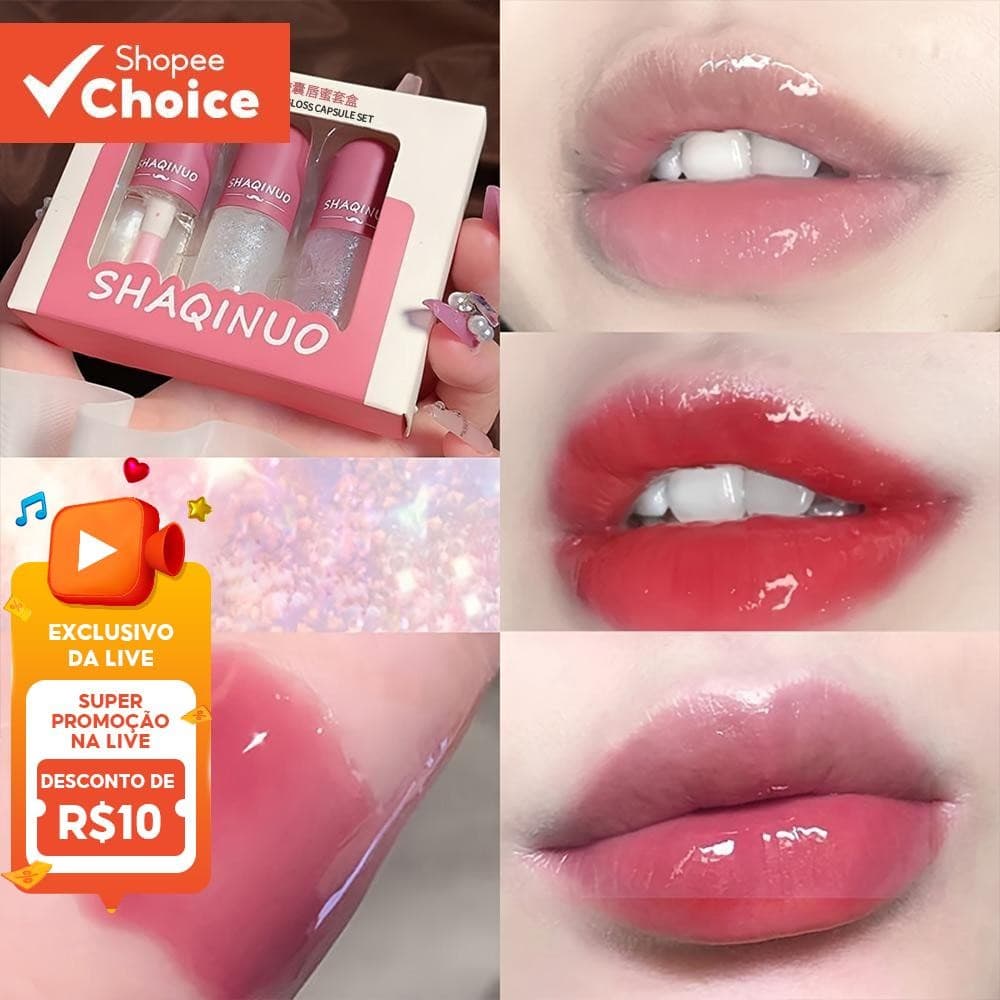 Kit De Esmalte Labial Water Glos , 3 Peças , Hidratante De Longa Duração , Bálsamo , Linha Repai r , Copo Antiaderente ,