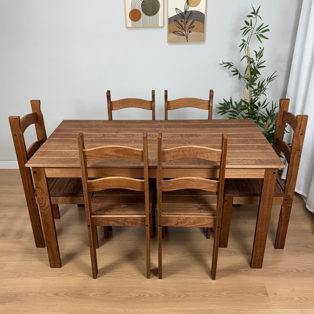 Jogo Mesa De Jantar 140x74 Com 6 Cadeiras Madeira Maciça