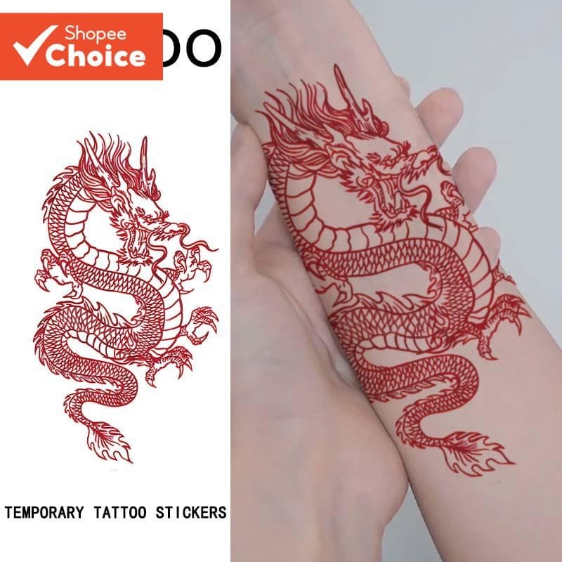 Tatuagem Temporária Auspicioso Colorido Dragão Oriental Design Ousado À Prova D'água Para Braço E Clavícula