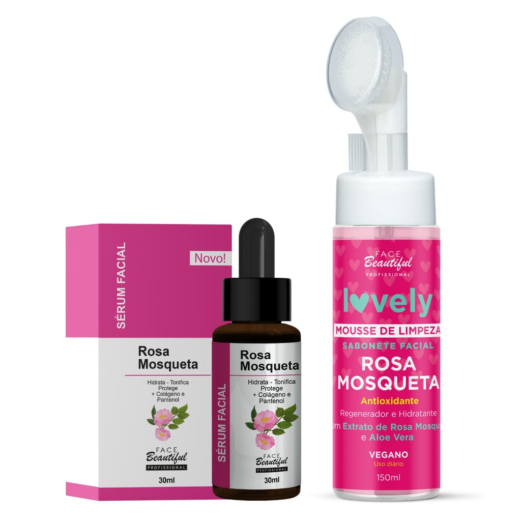 Kit Skin Care Sabonete Mousse Rosa Mosqueta e Serum Rosa Mosqueta Face Beautiful