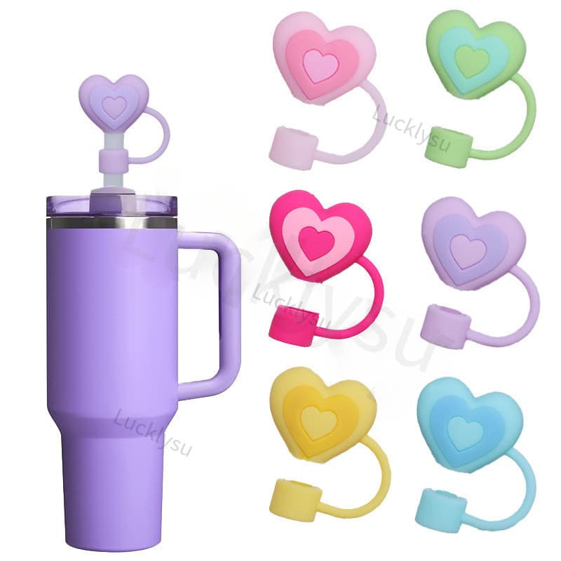 Capa De Palha Em Formato De Coração 3D Para Copo De 40 E 30 Onças , De Silicone Fofa De 10 Mm Copos , Rolha De Tampa Tam