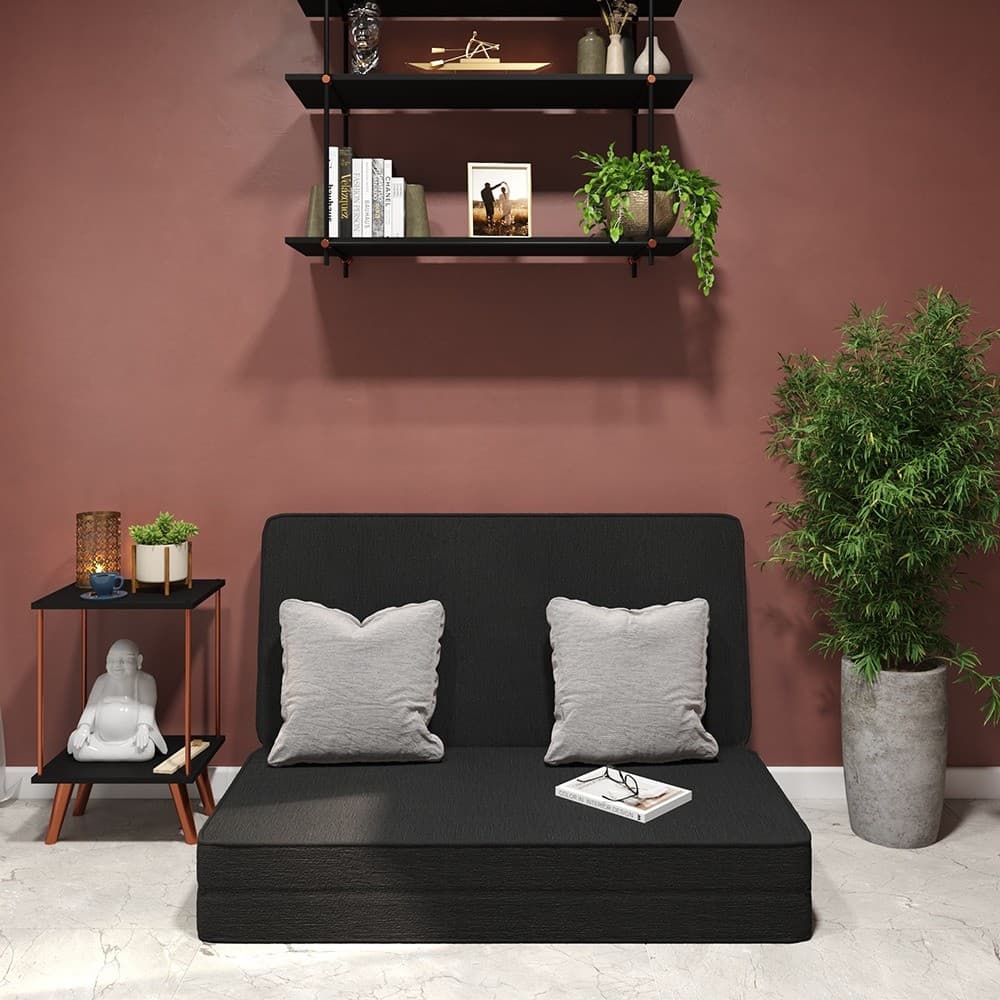 Móvel 3 em 1 Dobrável Casal – Sofá, Cama e Colchonete em TNT Preto, Envio Rápido e Pronto p/ Uso