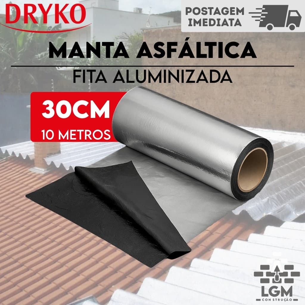 Manta Asfáltica Auto Adesiva 30cm x 10m / 5m Alta Aderencia Eficiente P/ Telhados Calhas Laje