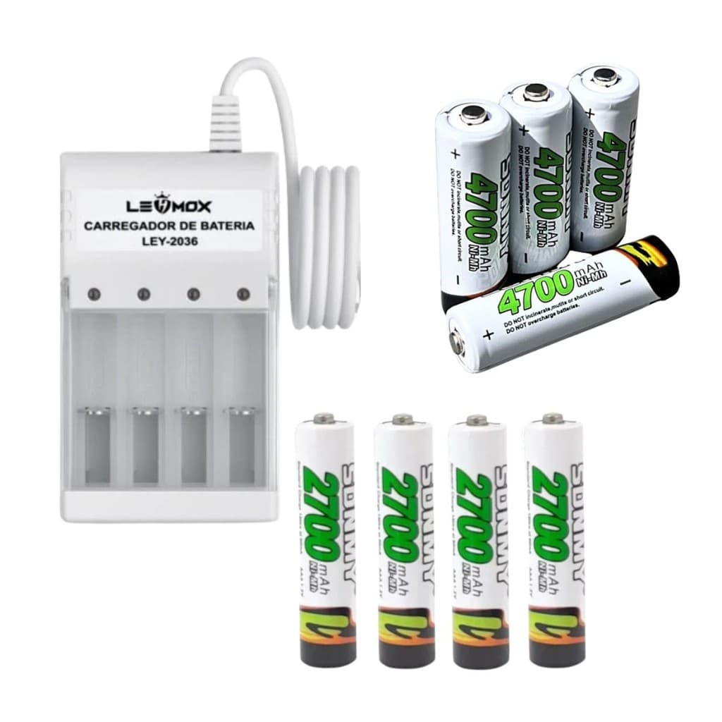 Kit Carregador De Pilhas Mais Baterias 4700 E 2700