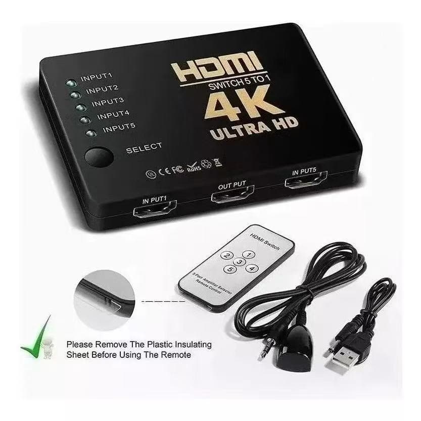 Switch Hdmi Adaptador Hub 5x1 Splitter 4k Com Controle Linha PREMIUM! 2025!