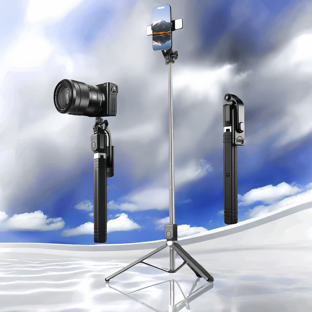 Tripé de bastão de selfie para celular de 1,7 m, controle remoto integrado, portátil