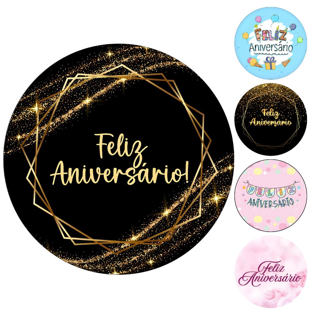 Capa Painel Redondo Mesa Feliz Aniversário Sublimado C/ Elástico 50×50Cm