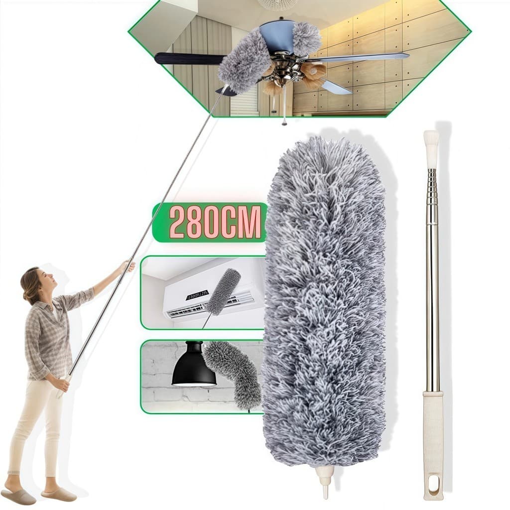 Espanador Telescópico 280CM Ajustável e Dobrável – Escova de Limpeza de Poeira para Teto, Ventilador, Casa