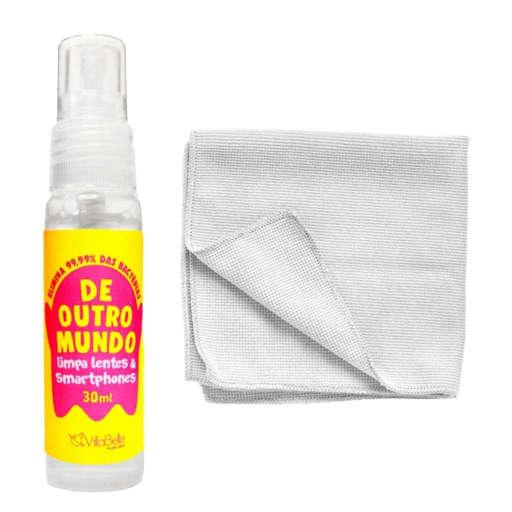 Kit Limpa Bacterias Lentes e Celulares com Pano Microfibra Cor:Branco