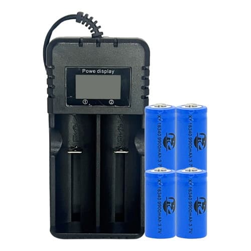 Carregador Duplo + 4 Bater Gold 16340 Cr123a Recarregável Envio Imediato