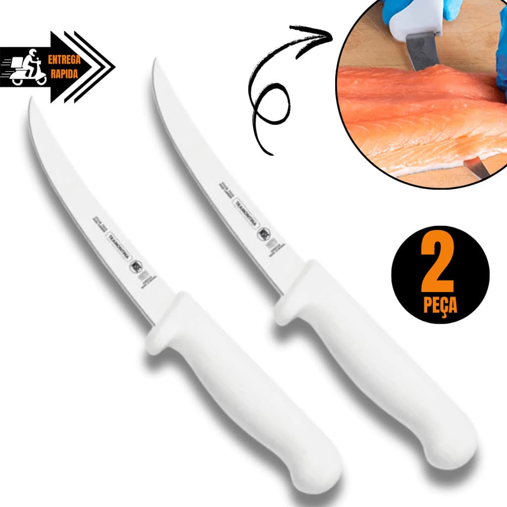 2 Facas para Desossar Profissional Nº6 Premium  Lâmina em Aço Inox e Cabo Ergonômico Branca