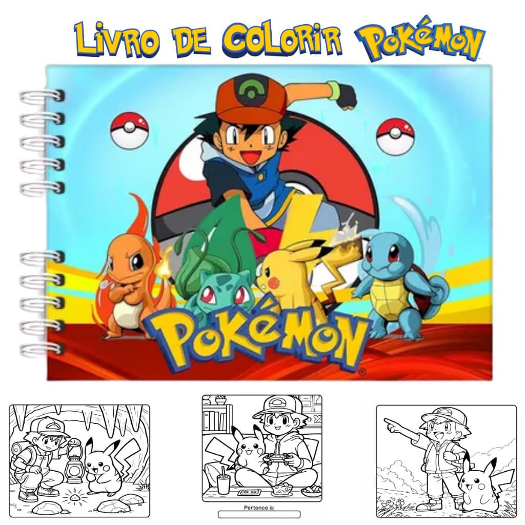 LIVRO DE COLORIR POKÉMON CAPA DURA HOLOGRÁFICO A5 180G + ACETATO