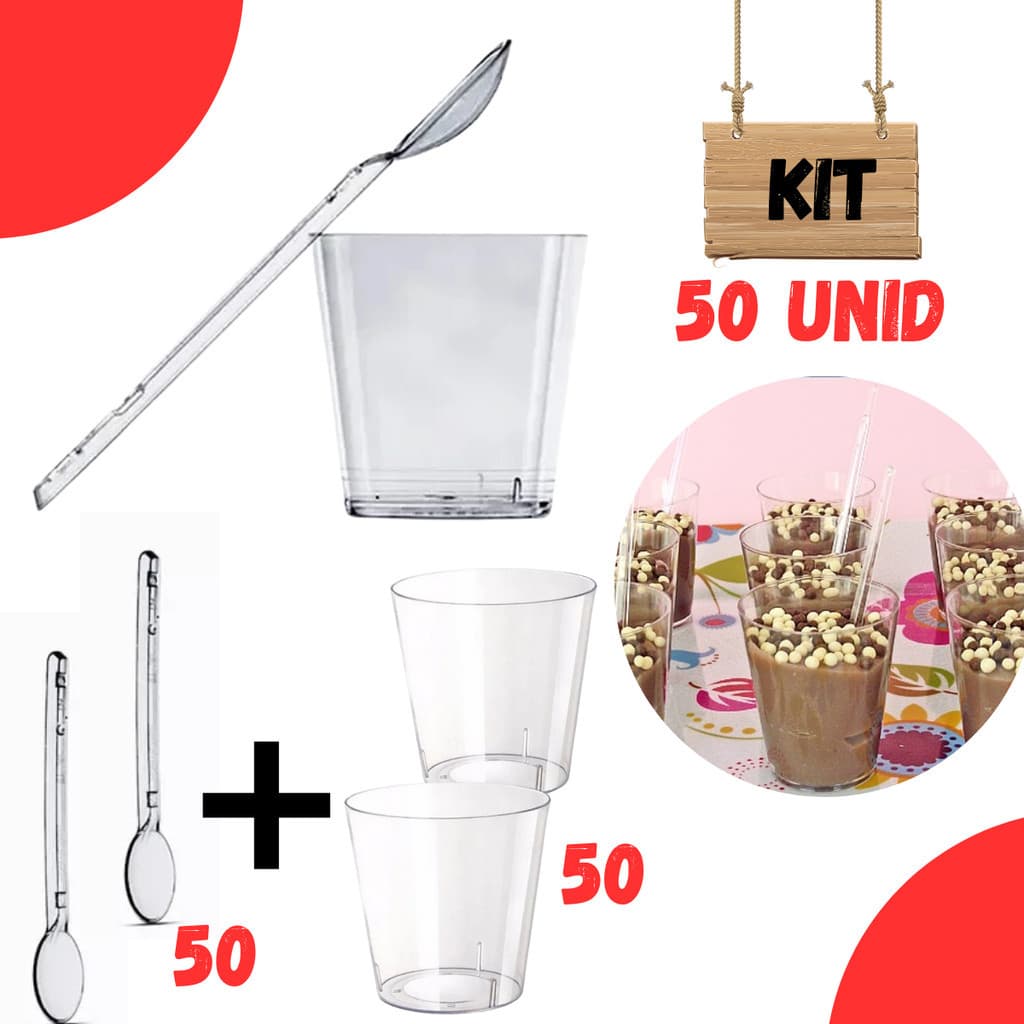 Kit 50 Copinho Brigadeiro Potinho + 50 Colherzinha Brigadeiro 25ml Docinho