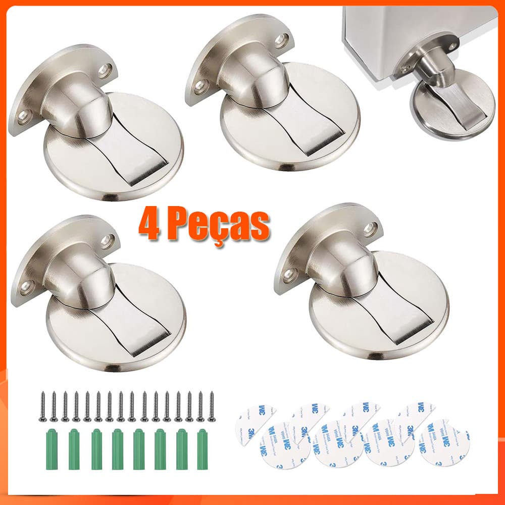 4 Peças Prendedor Trava de Porta Magnético Slim Cromado Adesivo Batente Segurador Imã Forte Fixador Piso