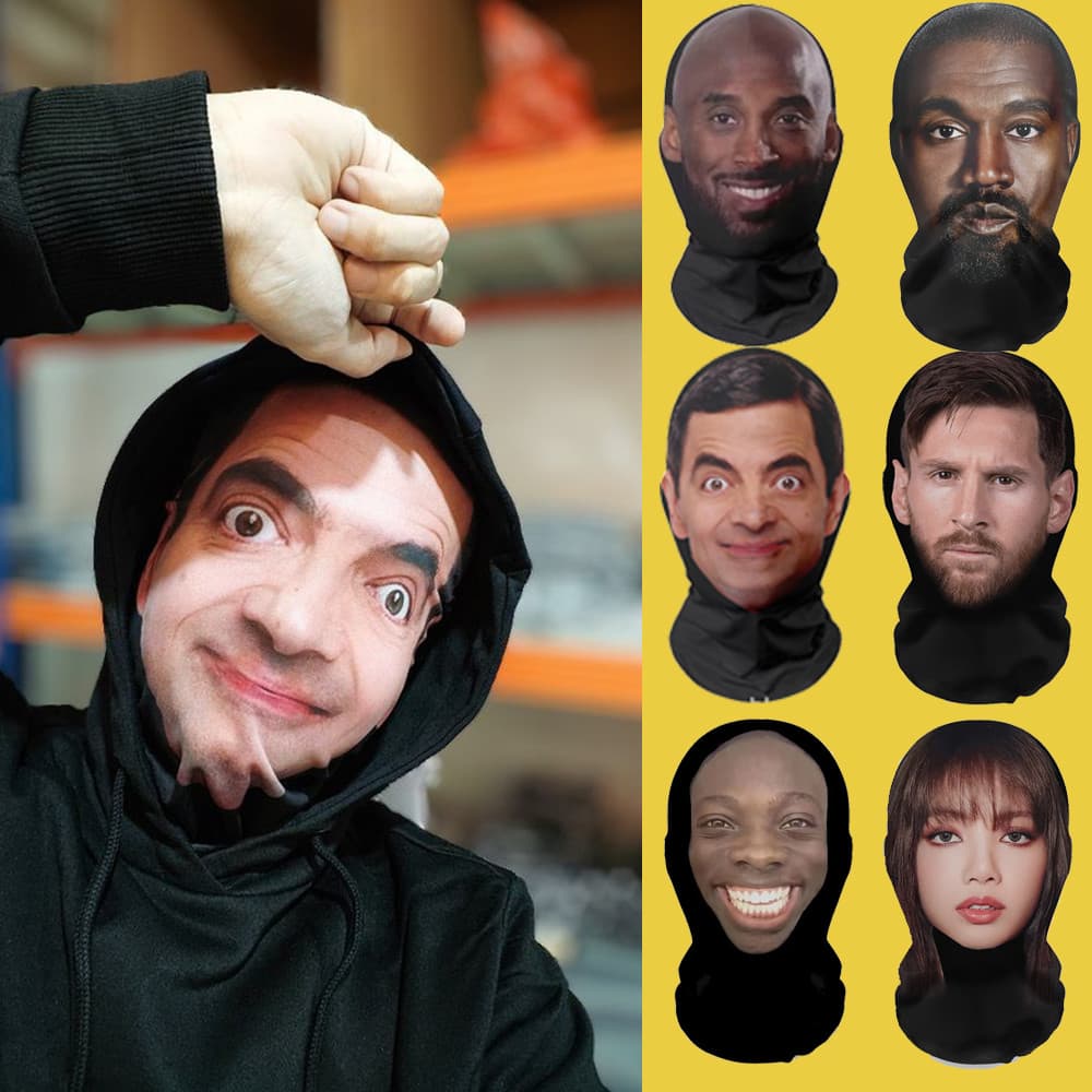 Máscara Facial Engraçada De Malha Elástica 3D Sem Costura Ronaldo Kanye Taylor Swift Cocar Estampado Dramatização