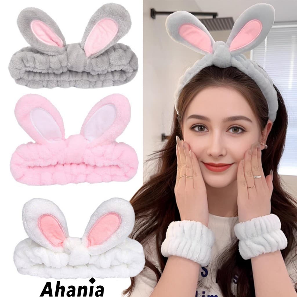 Faixa de Cabelo com Orelhas Maquiagem Skin Care e Limpeza Facial, Faixa Veludo Super Macio Flexivel Cores Aleatorios