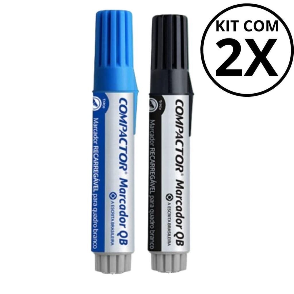 Kit com 2 Marcadores Para Quadro Branco - COMPACTOR COR:AZUL + PRETO