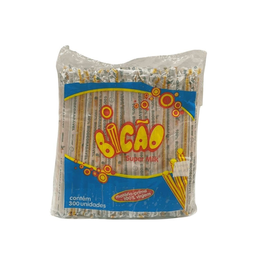Canudo branco Biodegradável  para Suco/Refrigerante Sachê Bicão com 500 unidades