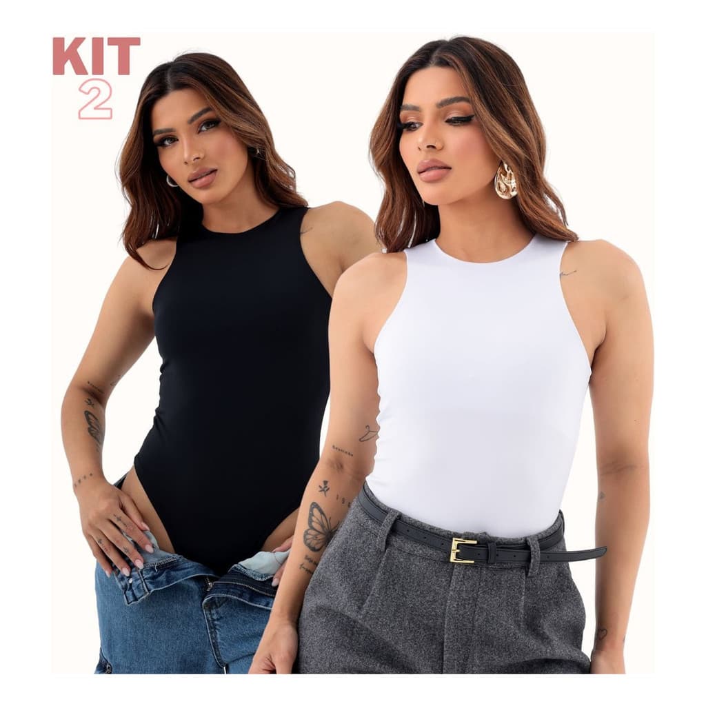Kit 2 Body Feminino Regata Básico Collant Blusa Feminina